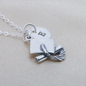 Custom Graduate Gift Necklace Girls Grad Jewelry Sterling Silver Personalized Initial Charm Senior Class of 2023 Graduation Jewelry image 6