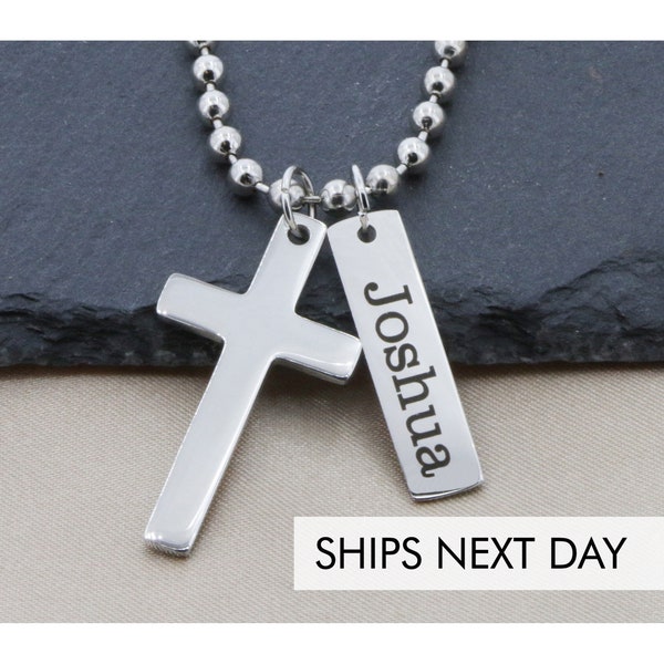 Mens Cross Necklace • Guys Baptism Gift • Boys Youth Group Gift • Christian Boy Baptism Date • Cross Jewelry Men Retreat Religious Pastor