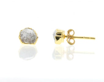 Herkimer Diamond Stud Earrings Gold Gemstone Post Earrings - 18K Gold Sterling Silver Natural Stone Clear April Birthstone Bridal Jewelry