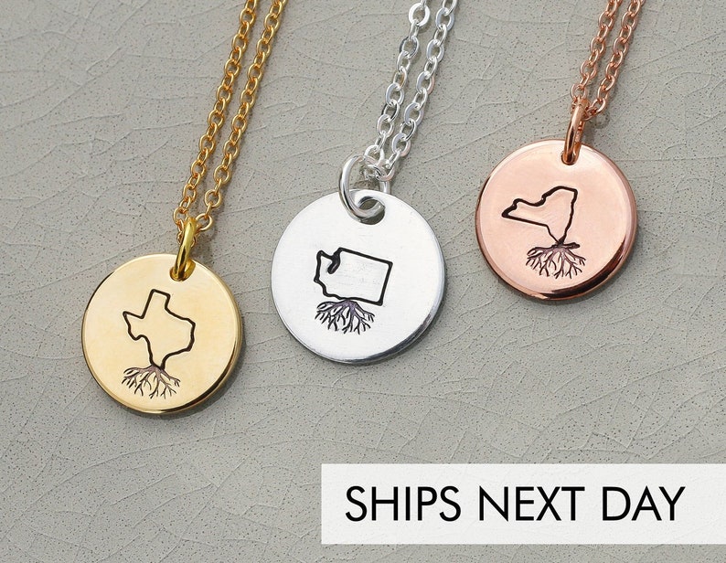 State Necklace Graduation Gift Retirement \u2022 Going Away Necklace Hometown Roots State \u2022 Texas Necklace Small State Handstamped Charm \u2022 QQQ