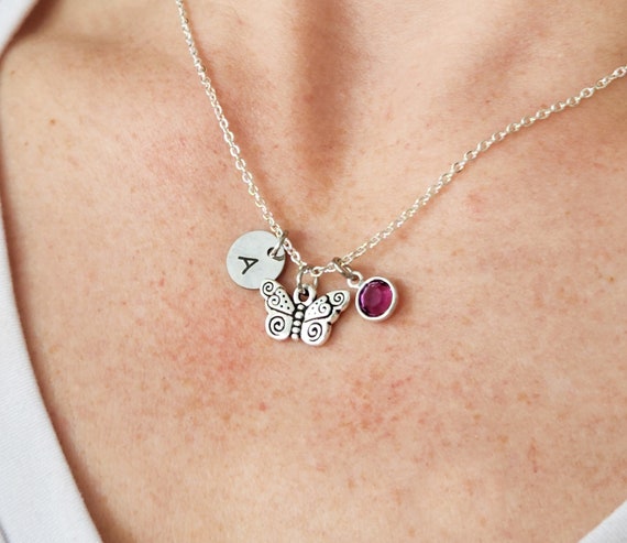 Butterfly Necklace Little Girls Jewelry Custom Initial Gift Spring