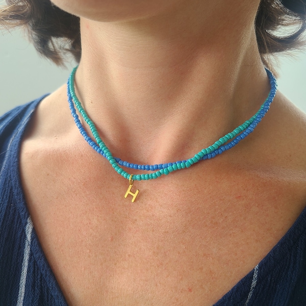 Seed Bead Initial Necklace, Colorful Friendship Gift