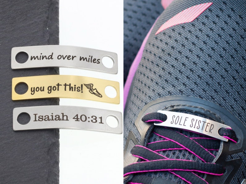 Runner Gift Running Shoe Tags Marathon Run Shoe Charm Laser Engraved Shoe Bars Girls Track Team Gift Running Group Gift Jogger image 2