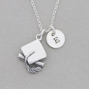 Custom Graduate Gift Necklace Girls Grad Jewelry Sterling Silver Personalized Initial Charm Senior Class of 2023 Graduation Jewelry image 2