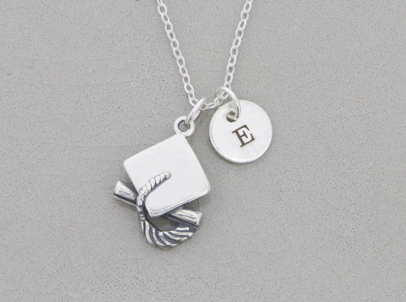 Custom Graduate Gift Necklace Girls Grad Jewelry Sterling Silver Personalized Initial Charm Senior Class of 2023 Graduation Jewelry image 2