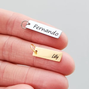 Custom Engraved Bar Charm • Add On Name Date 1" Bar • Gold Rectangle Tag • Silver Bar • Personalized Vertical Laser Engraved Stainless Steel