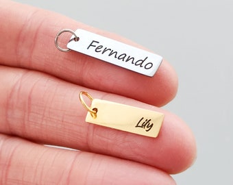 Custom Engraved Bar Charm • Add On Name Date 1" Bar • Gold Rectangle Tag • Silver Bar • Personalized Vertical Laser Engraved Stainless Steel