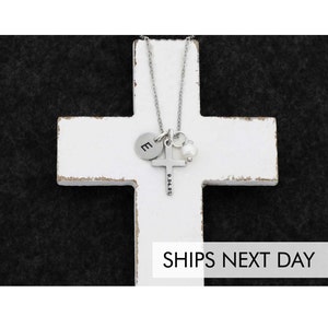 Cross Gift • Custom Baptism Gift • Christian Cross Jewelry • First Communion Necklace • Little Girls Baptism Necklace • Date Baptized Pastor