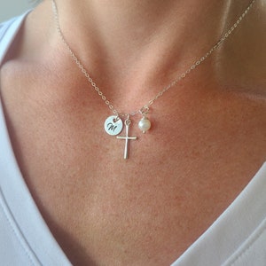 Cross Necklace Sterling Silver Christian Custom Cross Gift Girls Baptism Gift First Communion Necklace Pastor Gift Simple Cross