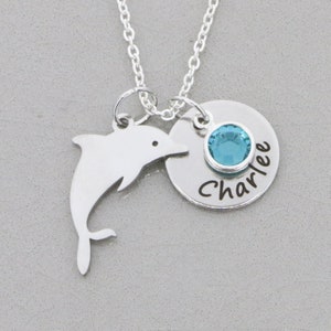 Dolphin Necklace • Ocean Lover Gift • Little Girls Gift • Hawaiian Tropical Jewelry • Dolphin Lover • Custom Name Birthstone Party Favor