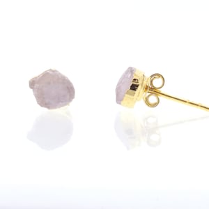Rose Quartz October Pink Gemstone Earrings 18K Gold Stud Post Earrings Sterling Natural Stone Wedding Gift Bridesmaid Jewelry Valentine