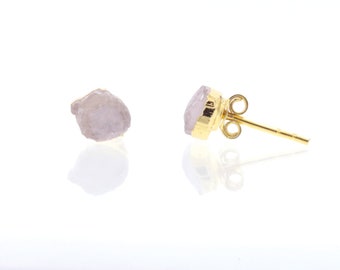 Rose Quartz October Pink Gemstone Earrings 18K Gold Stud Post Earrings Sterling Natural Stone Wedding Gift Bridesmaid Jewelry Valentine