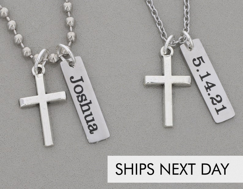 Mens Cross Necklace Christening Gift Guys Baptism Gift Boys Youth Group Gift Christian Boy Baptism Date Cross Jewelry Men Retreat 