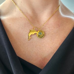 Dolphin Necklace Ocean Lover Gift Little Girls Gift Hawaiian Tropical Jewelry Dolphin Lover Custom Name Birthstone Party Favor