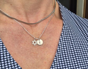 Bat Mitzvah Gift: Silver Star of David Necklace, Personalized Engraved Initial