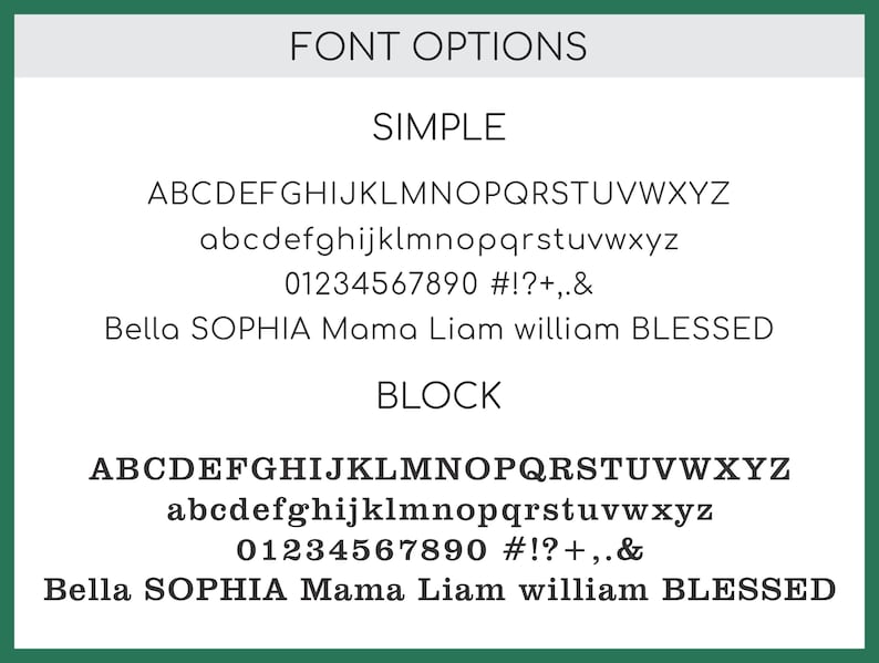 Font options chart for DistinctlyIvy with green border