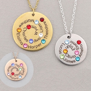 Collar con nombre de familia personalizado, espiral, nombre, piedra de nacimiento, cristal, joyería para abuela, recuerdo del nombre de los niños, mensaje secreto