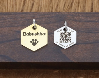Dogtag met scanbare QR-code, custom gegraveerde huisdier-ID-bedel