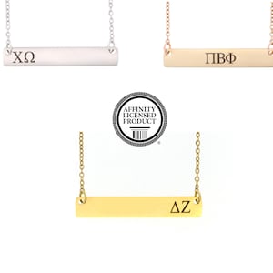 Collar de hermandad de oro rosa para hermana mayor, regalo de hermandad, regalo personalizado para hermana pequeña, letra griega grabada Alfa Gamma