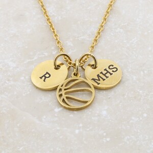 High School Sports Basketball Necklace Sports Mom Varsity Team Gift Coach Jewelry Womens NCAA Fan Jewelry Gold Outline Girls Team image 6