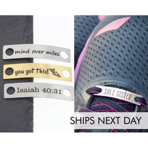 Runner Gift • Running Shoe Tags • Marathon Run Shoe Charm • Laser Engraved Shoe Bars • Girls Track Team Gift • Running Group Gift Jogger