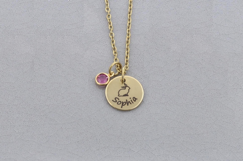 Personalized Bunny Necklace - Custom Name Spring Jewelry Easter Gift image 1