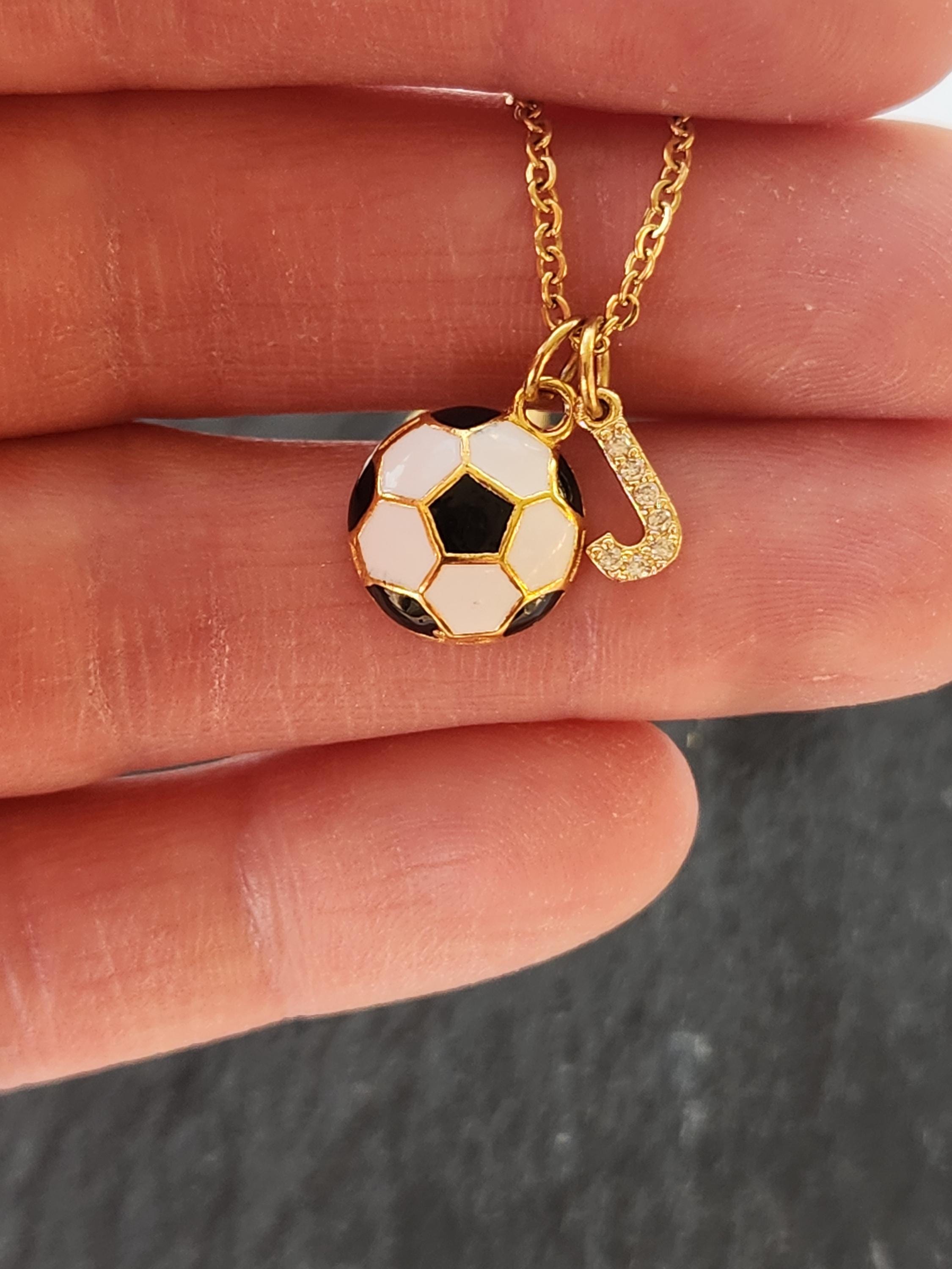 Soccer Player Gift Sports Mom Necklace Coach Jewelry Team Gift Gold Soccer Ball Player Gift CZ Pave Gold Initial