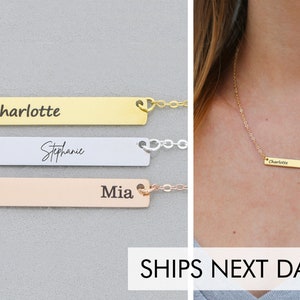 Silver Bar Necklace • Custom Gold Bar • Name Bar Friend Gift • Personalized Name Engraved Mom Necklace • Double Sided Waterproof Layered Bar