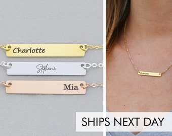 Silver Bar Necklace • Custom Gold Bar • Name Bar Friend Gift • Personalized Name Engraved Mom Necklace • Double Sided Waterproof Layered Bar