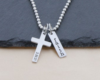 Boys Baptism Gift • Mens Cross Necklace • Guy Youth Group Gift • Christian Boy Baptism Date • Cross Jewelry Men Retreat Religious Pastor