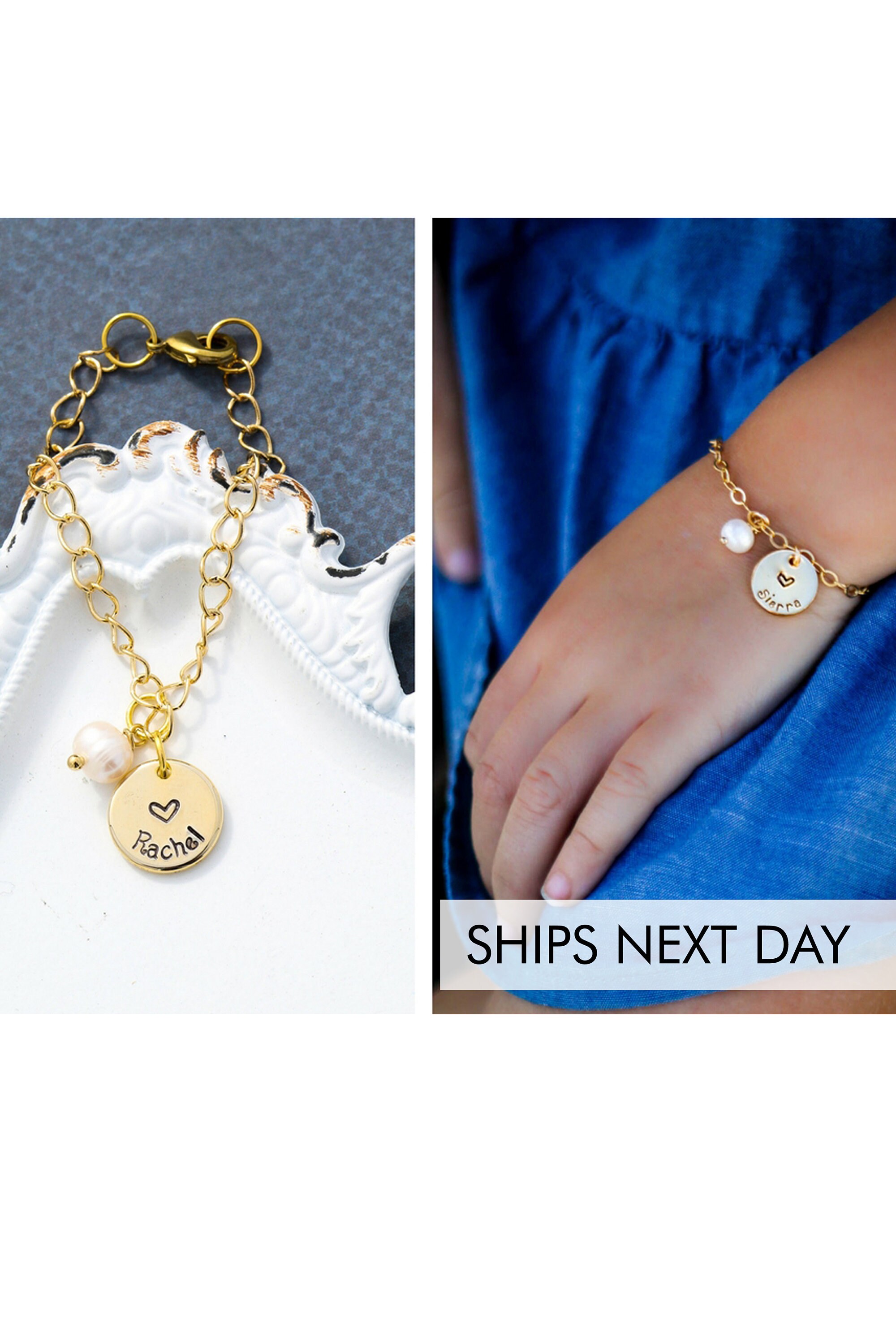 Girls Name Bracelet Personalized Flower Girl Bracelet Charm Etsy