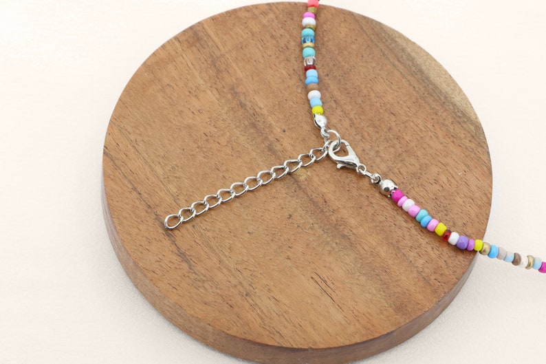 Multicolored Seed Bead Necklace Silver Initial Rainbow Jewelry Custom Personalized Charm Beaded Jewelry Girls Gift Best Friend Favor image 3