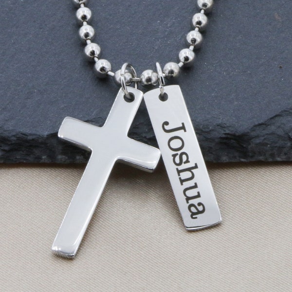 Mens Cross Necklace • Guys Baptism Gift • Boys Youth Group Gift • Christian Boy Baptism Date • Cross Jewelry Men Retreat Religious Pastor