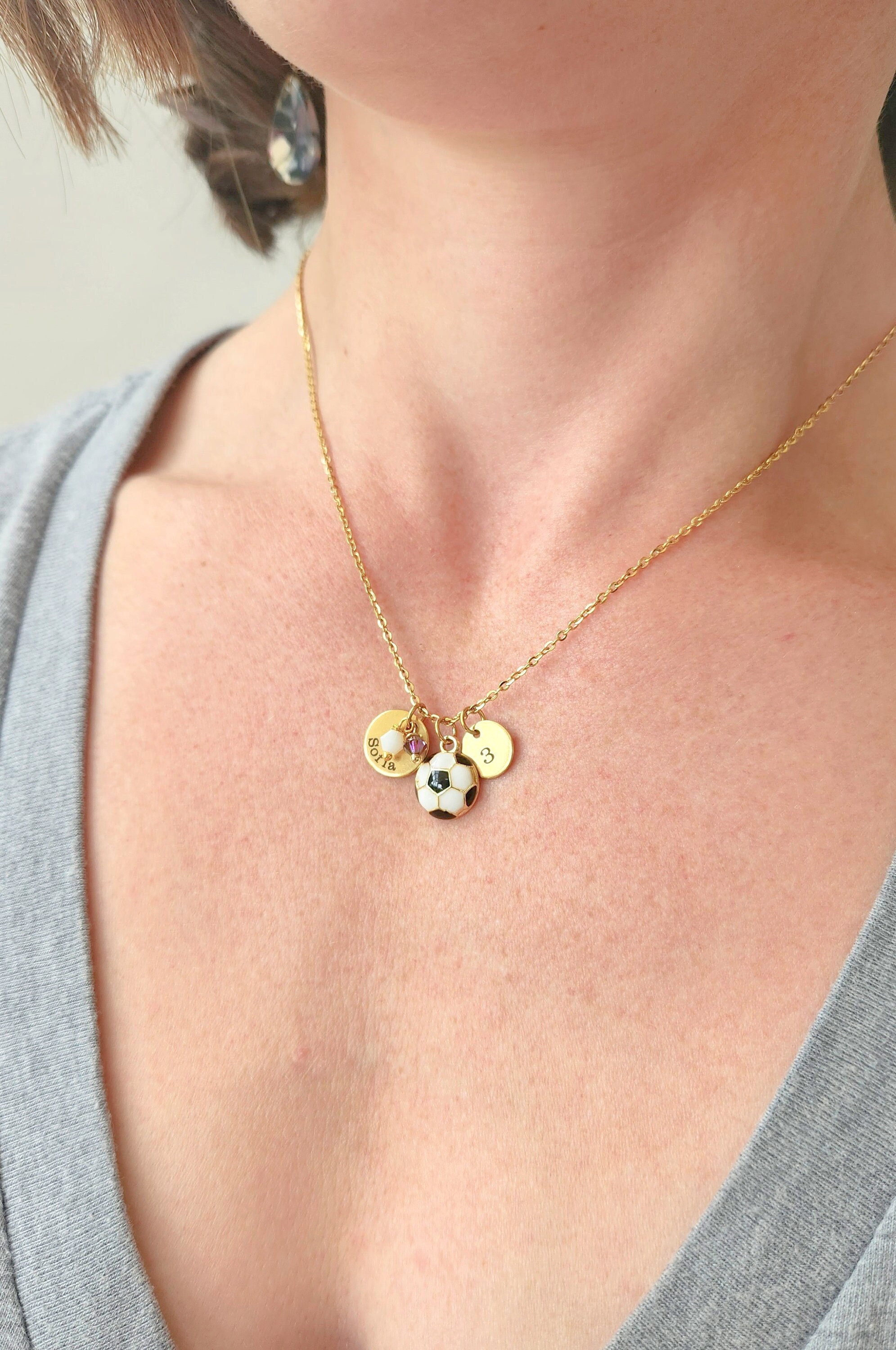 Soccer Necklace • Soccer Team Gift • Coach Gift • Personalized Sports Ball • Tots High School Colors Charm • Varsity Soccer Player Gift