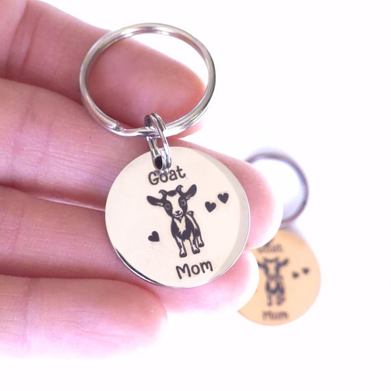 Personalized Goat Mom Keyring: Engraved Pet Names, Farm Animal Gift