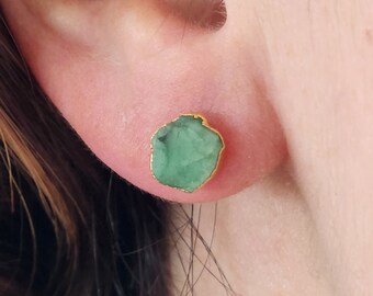 Emerald Earrings Gold Stud Gemstone Post Earrings - 18K Gold Sterling Silver Natural Stone May Birthstone Green Earth Day Jewelry Irish