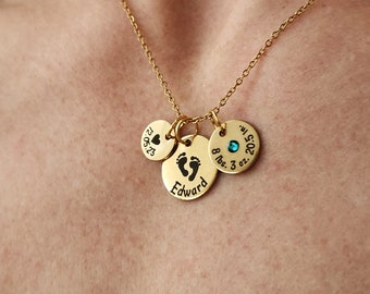 New Baby Stats Necklace, Personalized New Mom Birthstone Gift