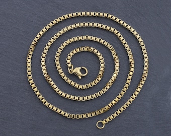 Stainless Steel 2mm Box Chain: Silver, Gold, Rose Gold Dainty Layering