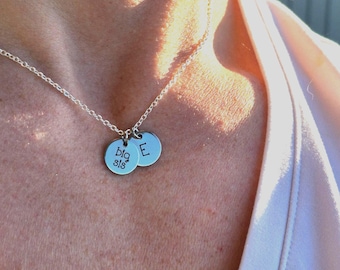 Big Sister Initial Necklace: Custom Engraved Title Initial for New Sibling