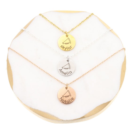 Personalized Cheerleader Necklace, Megaphone Charm, Cheer Squad Gift