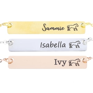 Horse Necklace Little Girl Gift Pet Pony Farm Animal Custom Horse Jewelry Personalized Name Waterproof Bar Necklace Riding 4H