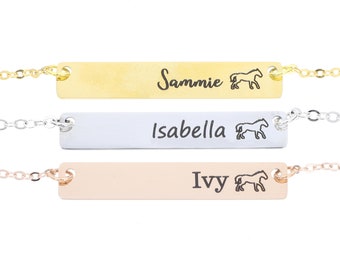 Personalisierte Pferdehalskette - Gravur Name Bar, Stute Colt Hengst