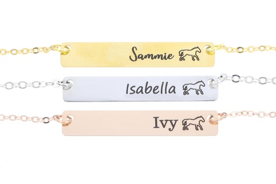 Personalized Horse Necklace - Engraved Name Bar, Mare Colt Stallion