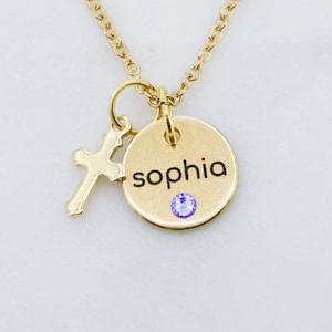 Personalized Little Girls Cross Necklace Custom Girls Baptism Gift Christian Cross Jewelry First Communion Granddaughter Easter Gift