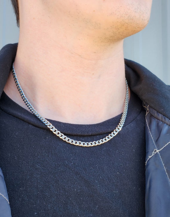 Men's Silver Stainless Steel Curb Chain Necklace. Waterproof. Gift for Teen Boy 18 / 5 mm