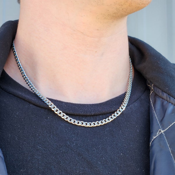 Men's Curb Chain Necklace • Thick 5mm Stainless Steel Silver Gold • Chunky Chain • Waterproof Guys Chain • Boyfriend Gift Husband Present