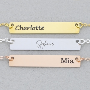 Collar de barra personalizado, resistente al agua, de doble cara, con nombre grabado personalizado, barra en capas, joyería de oro, regalo para hermana, regalo para mamá.