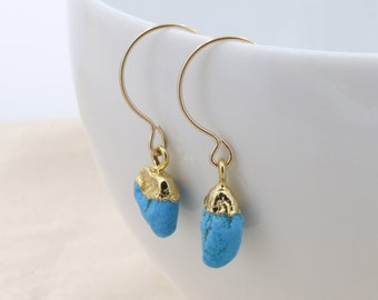 Turquoise Earrings December Birthstone Gift Turquoise Gemstone Charm Dangle Threader Earrings Gold Natural Stone Bright Blue Jewelry