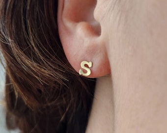 Gold Initial Earrings Dainty Alphabet Stud Post Earrings 14K Gold Filled Quality Simple Minimal Jewelry