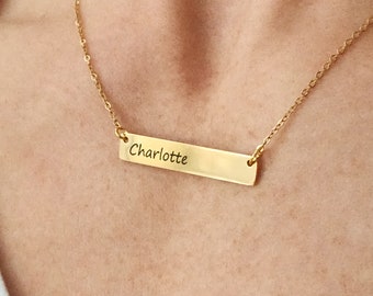 Silver Bar Necklace Custom Gold Bar Name Bar Friend Gift Personalized Name Engraved Mom Necklace Double Sided Waterproof Layered Bar